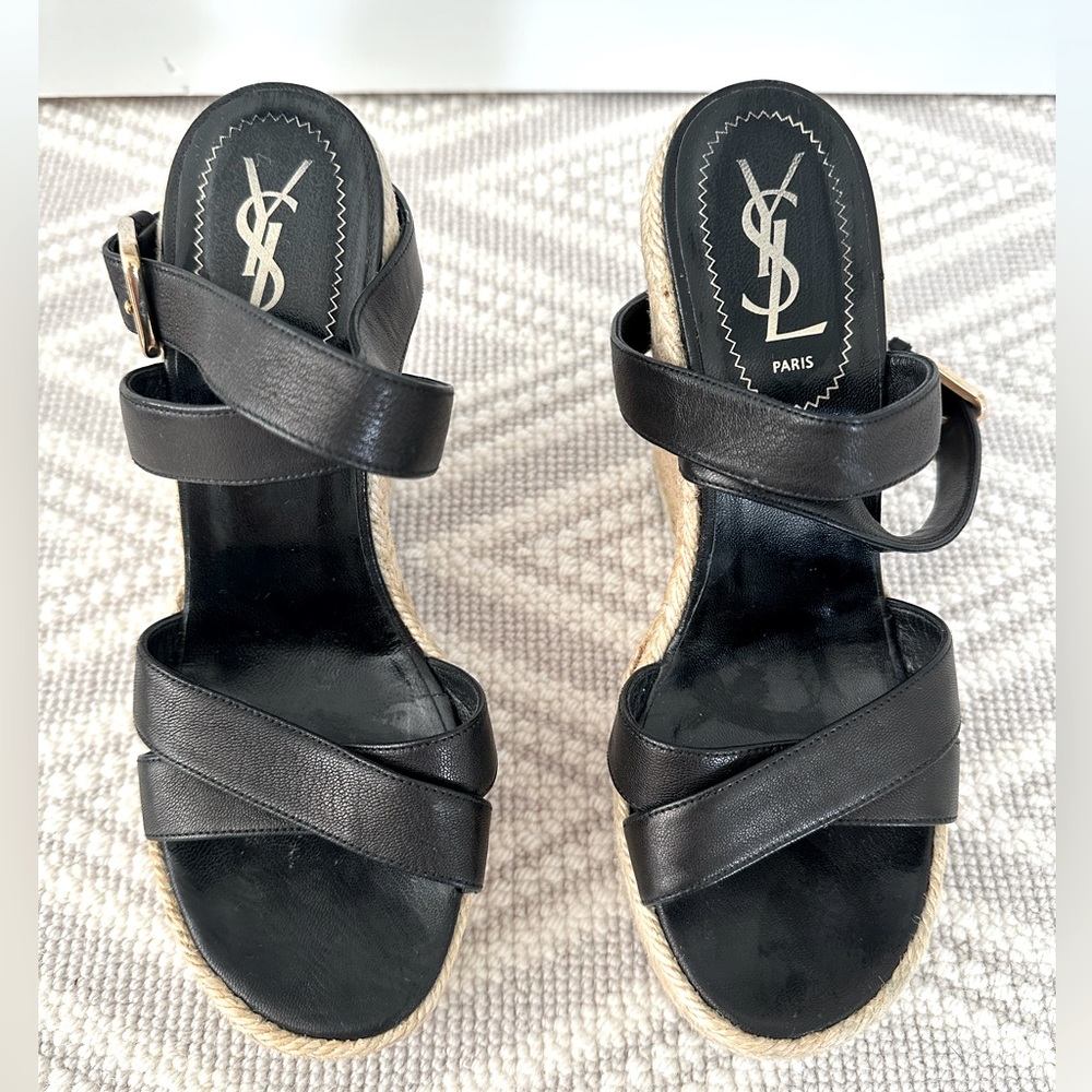 YSL platform black leather sandals